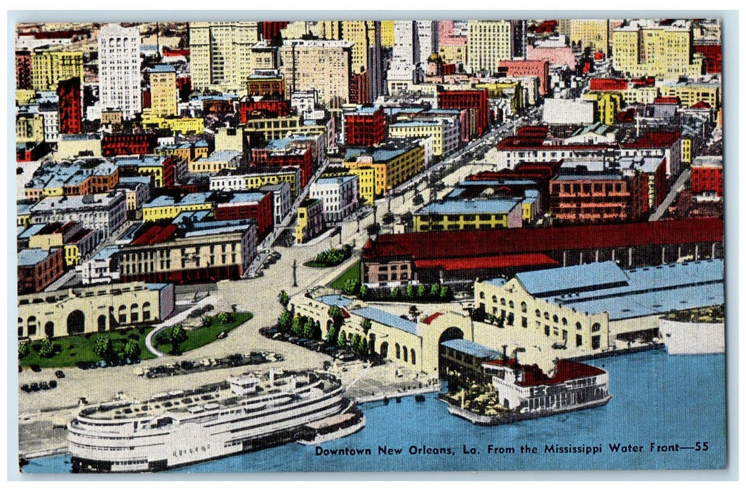 c1940s Downtown New Orleans LA From The Mississippi Water Front LA Postcard