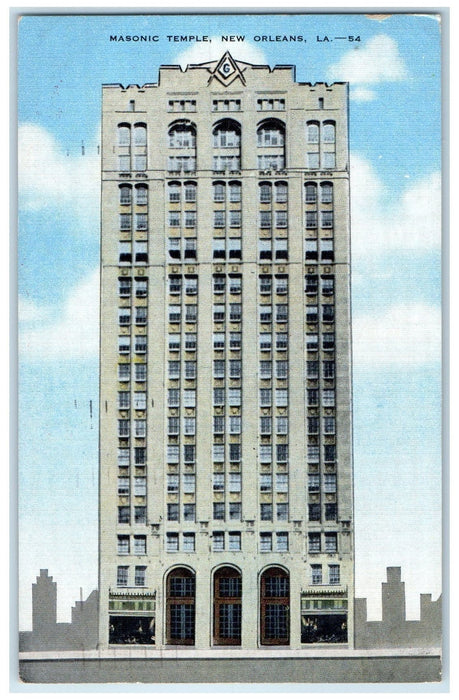 1951 Masonic Temple Exterior Roadside New Orleans Louisiana LA Posted Postcard