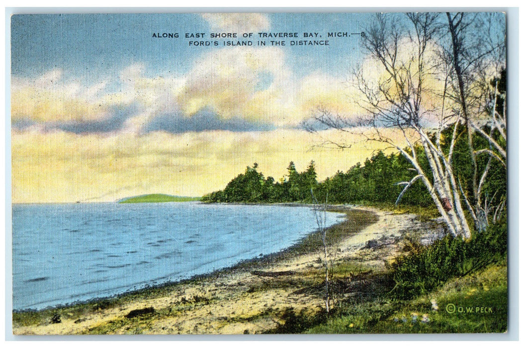 c1940's East Shore Of Traverse Bay Boat View Traverse City Michigan MI Postcard