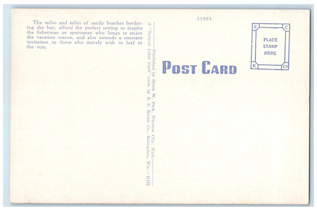 c1940's East Shore Of Traverse Bay Boat View Traverse City Michigan MI Postcard