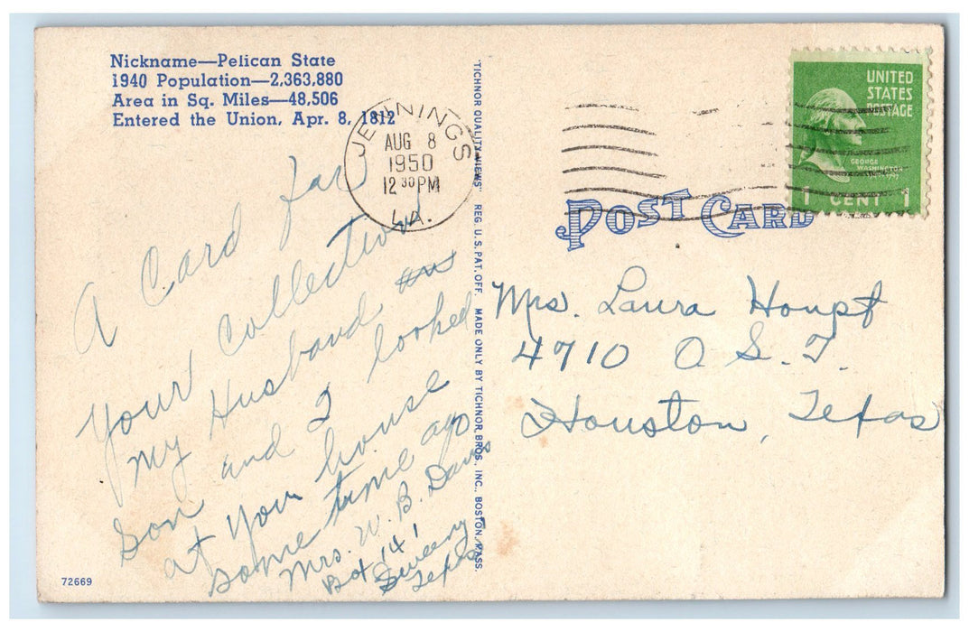 1950 Large Letter Greetings From Louisiana State Flower Magnolia LA Postcard