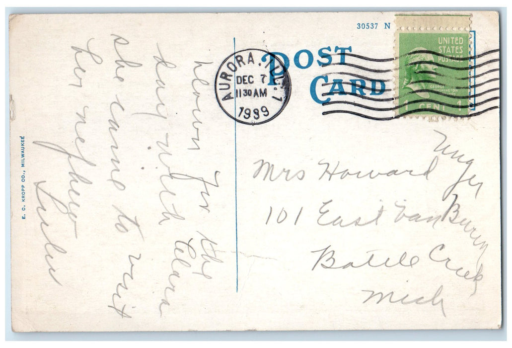 1939 Independent Pneumatic Tool Co. Exterior Aurora Illinois IL Posted Postcard