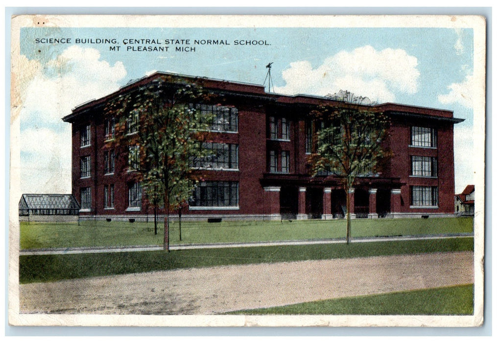 1916 Science Building Central State Normal School Campus Mt Pleasant MI Postcard