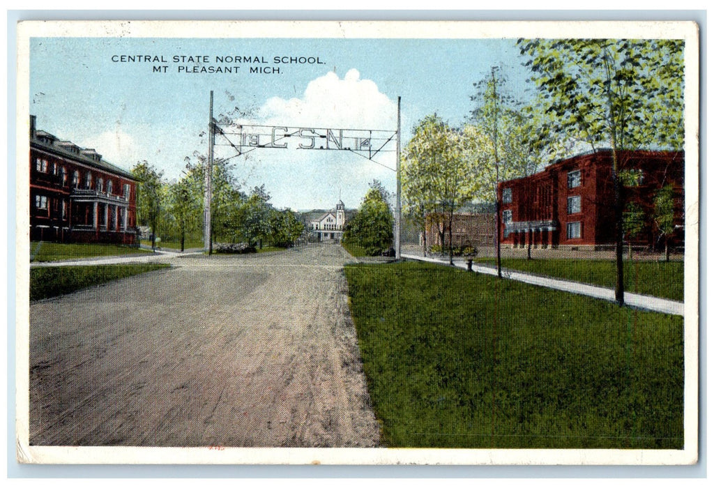 1918 Central State Normal School Building Campus Mt Pleasant MI Posted Postcard