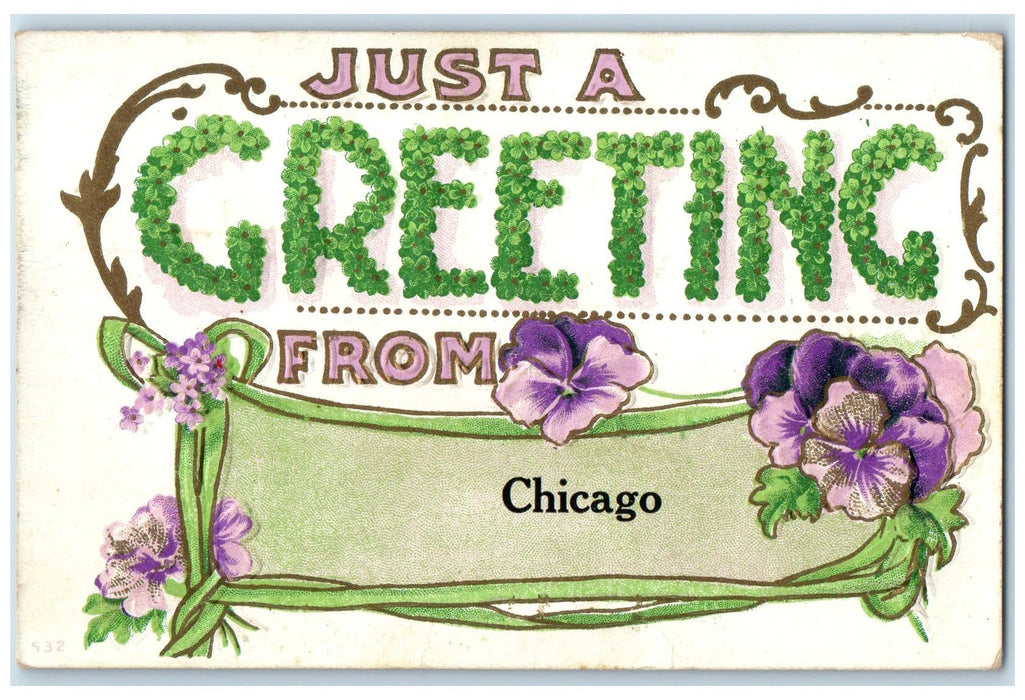 1910 Just A Greeting From Chicago Illinois IL Posted Flowers Embossed Postcard