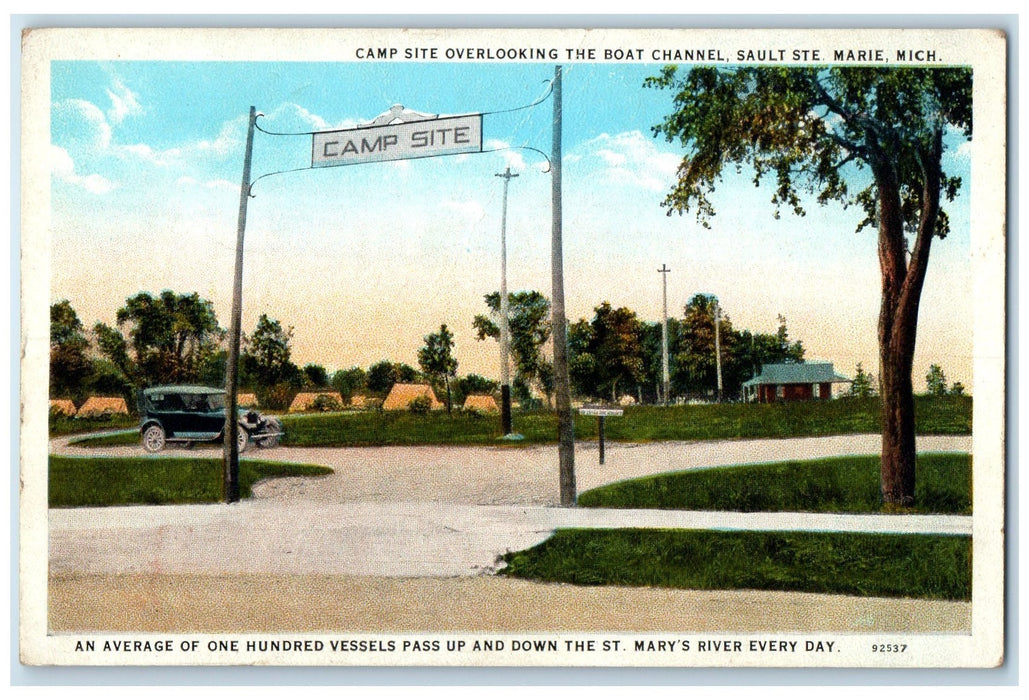 c1920's Camp Site Overlooking Boat Channel Sault Ste. Marie Michigan MI Postcard