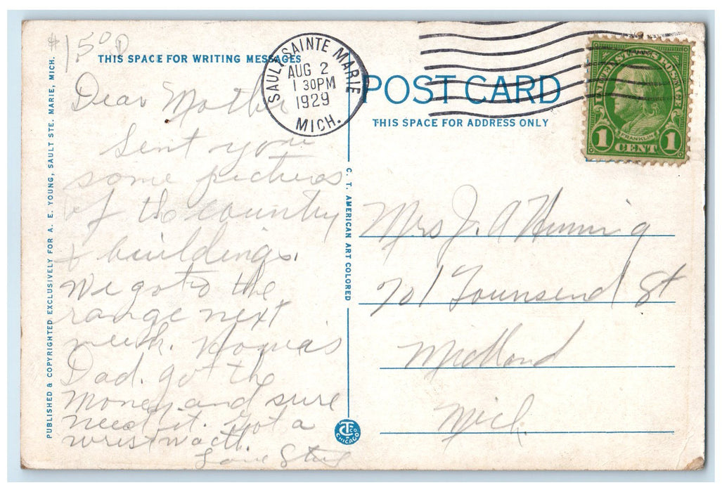 1929 Boats Locking Up Showing High & Low Levels Soo Michigan MI Posted Postcard