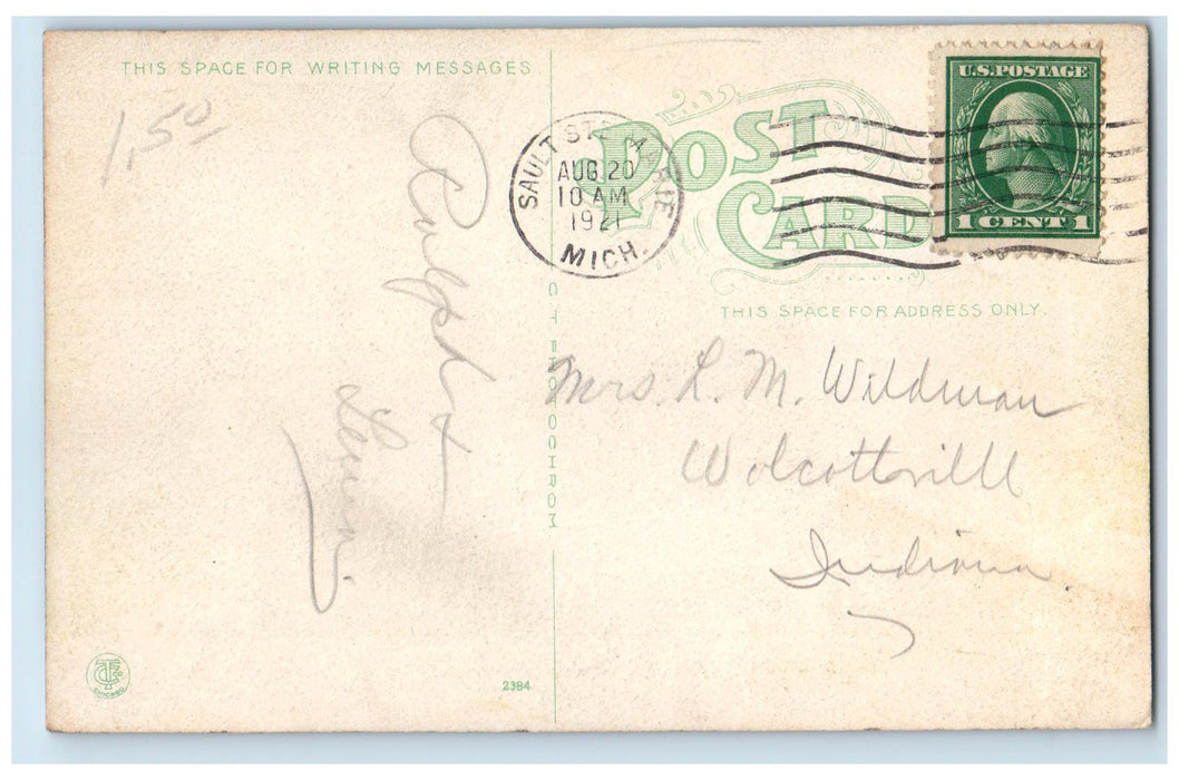 1921 Boats Locking Through Canadian Locks Ferry Soo Michigan MI Posted Postcard