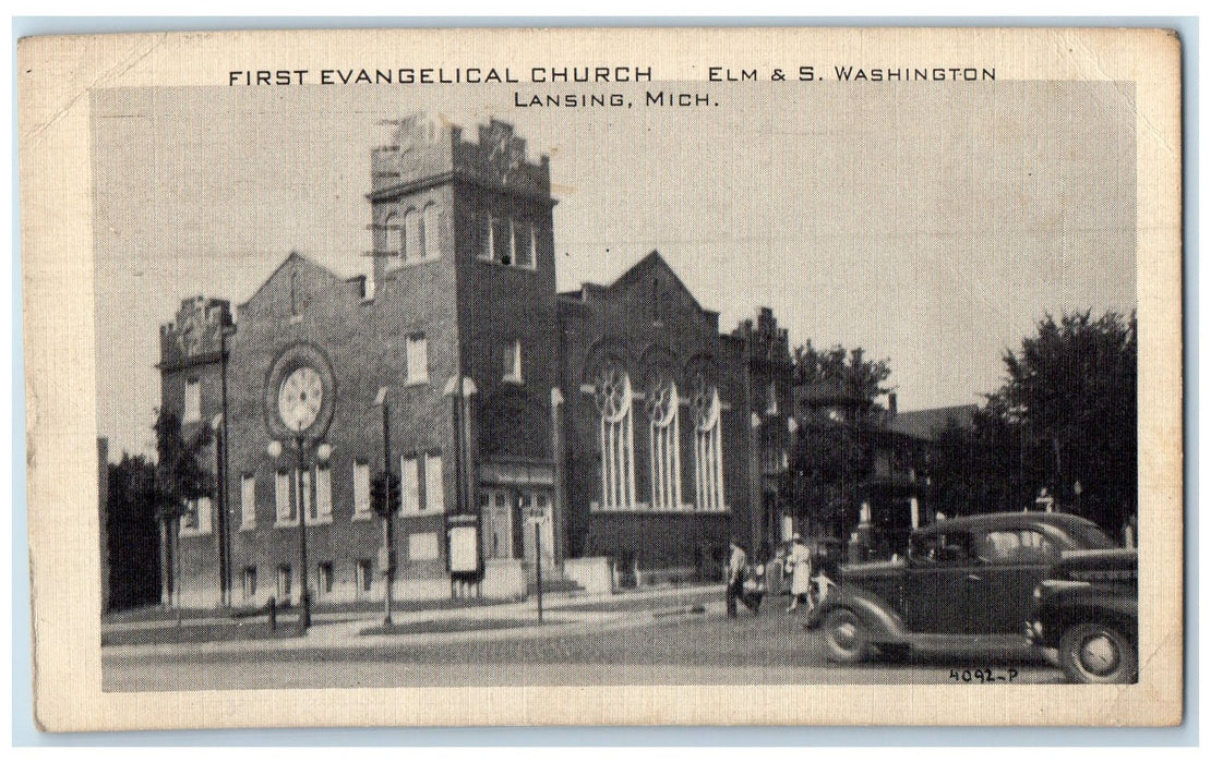 1944 First Evangelical Church Exterior Roadside Lansing Michigan MI Postcard