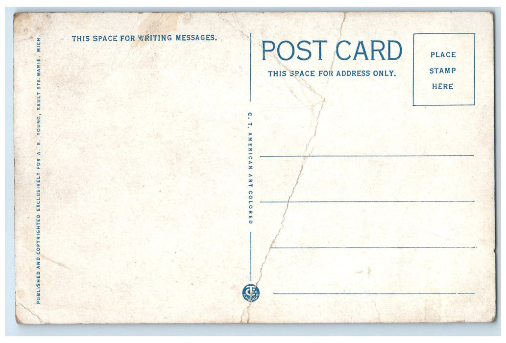 c1920 Busy Day At The Soo Locks Freighter Sault Ste. Marie Michigan MI Postcard