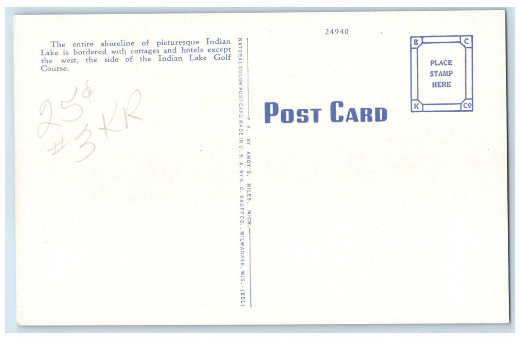 c1940's Scene At Indian Lake Club Indian Lake Near Niles Michigan MI Postcard