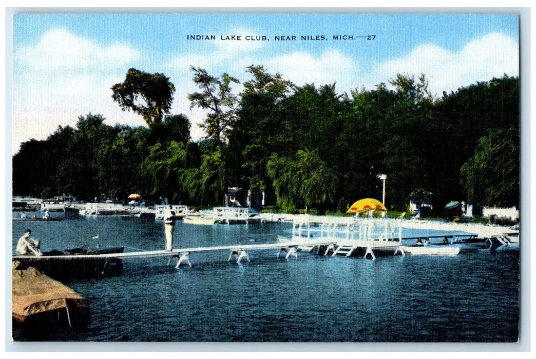 c1960s Indian Lake Club Scene Near Niles Michigan MI Unposted Vintage Postcard