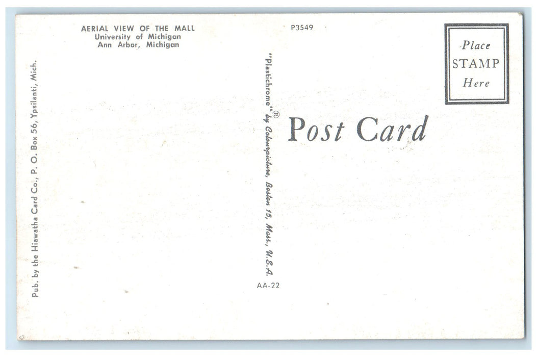 c1950 Aerial View Of Mall University Of Michigan Ann Arbor Michigan MI Postcard