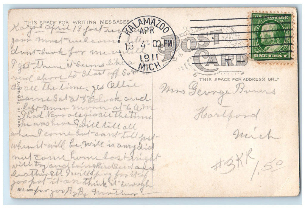 1911 Public Library Exterior Roadside Kalamazoo Michigan MI Posted Tree Postcard