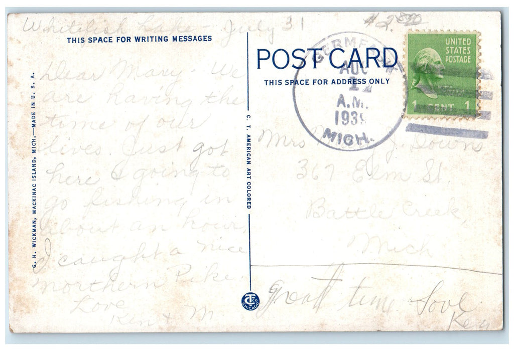 1939 St. Ignace Michigan Showing Mackinac Island In Distance MI Boats Postcard