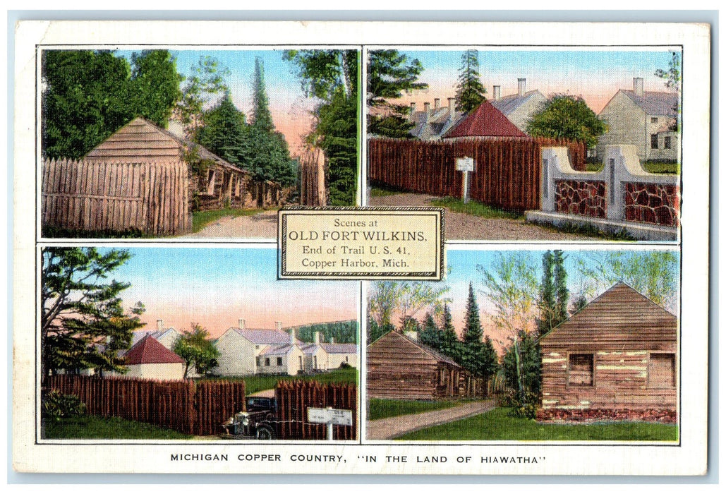 1938 Old Fort Wilkins End Trail Multiple View Copper Harbor MI Posted Postcard