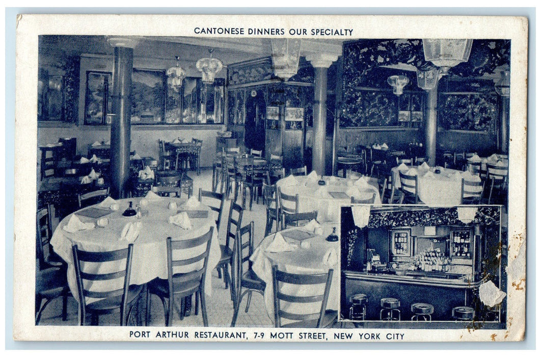 1948 Port Arthur Interior Scene Restaurant Mott Street New York City NY Postcard