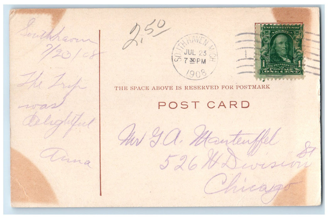 1908 On Black River MCRR Bridge Passenger Boat South Haven Michigan MI Postcard