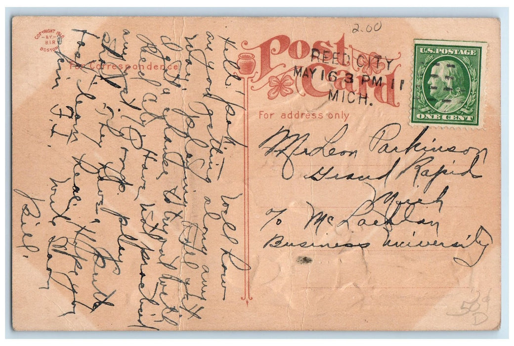 c1920's Scene On The Principal Street Reed City Comic Illustration MI Postcard
