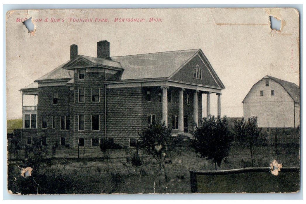 1909 McCallum & Son's Fountain Farm Building Montgomery Michigan MI Postcard