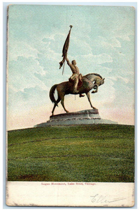 c1905's Logan Monument Lake Front Chicago Illinois IL Unposted Horse Postcard