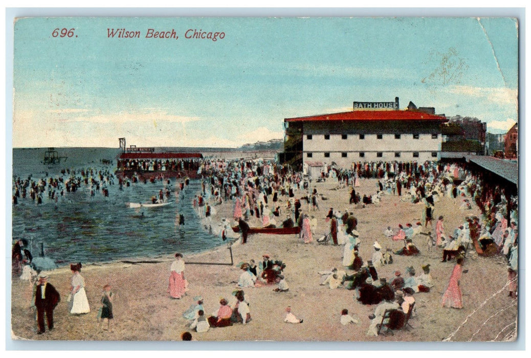 1913 Wilson Beach Bathing People Chicago Illinois IL Posted Vintage Postcard