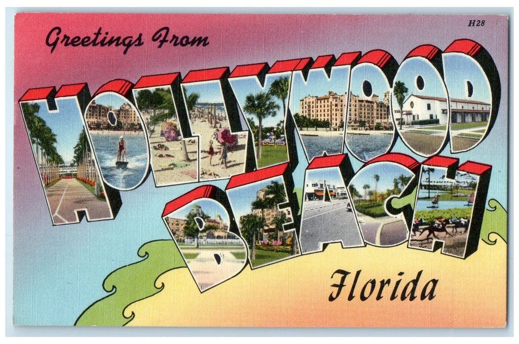 1955 Large Letter Greetings From Hollywood Beach Florida FL Posted Postcard