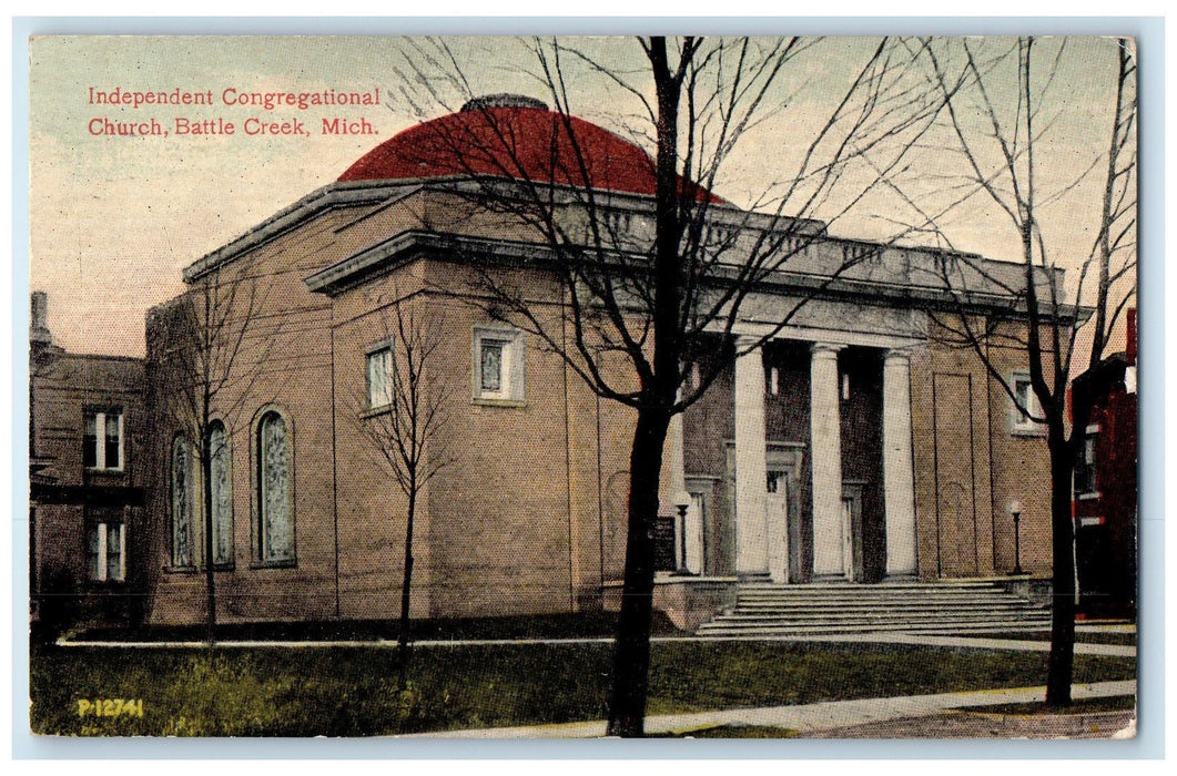 1913 Independent Congregational Church Exterior Battle Creek MI Posted Postcard