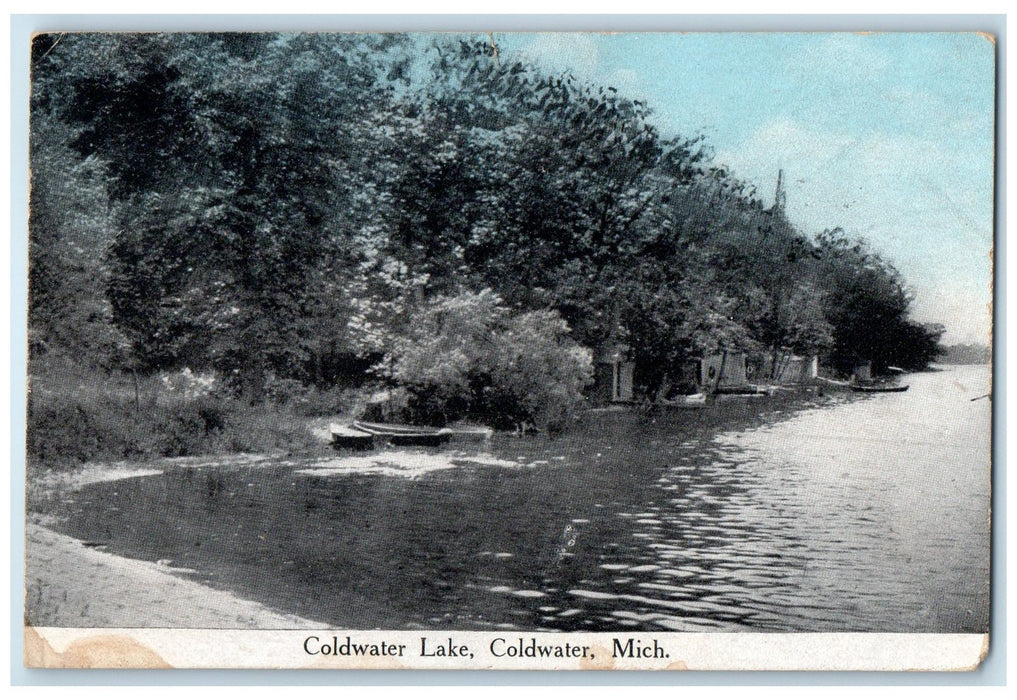 1916 Coldwater Lake Boats Docking Groves Coldwater Michigan MI Posted Postcard