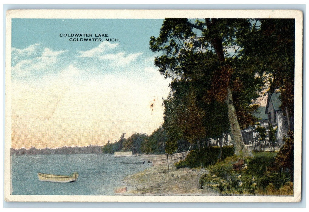 1917 Coldwater Lake Boats Docking Groves Houses Coldwater MI Posted Postcard