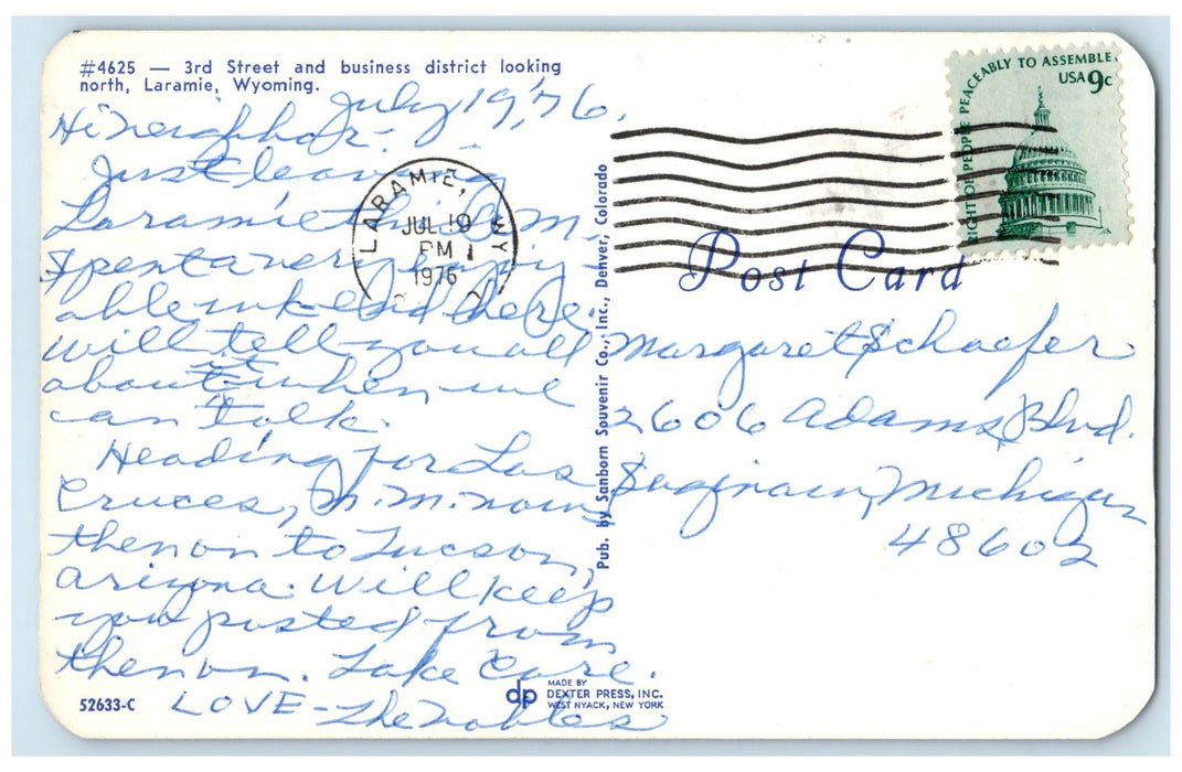 1976 3rd Street And Business District Looking Laramie Wyoming WY Posted Postcard