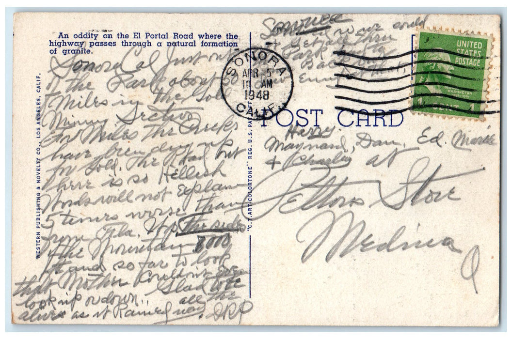 1948 Arched Rock On El Portal Road Yosemite National Park California CA Postcard