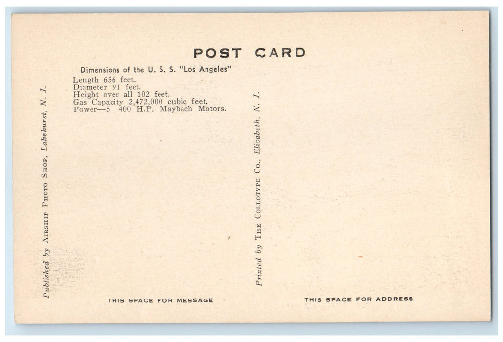 c1940s USS Los Angeles Dirigible Airship Naval Air Station Lakehurst NJ Postcard