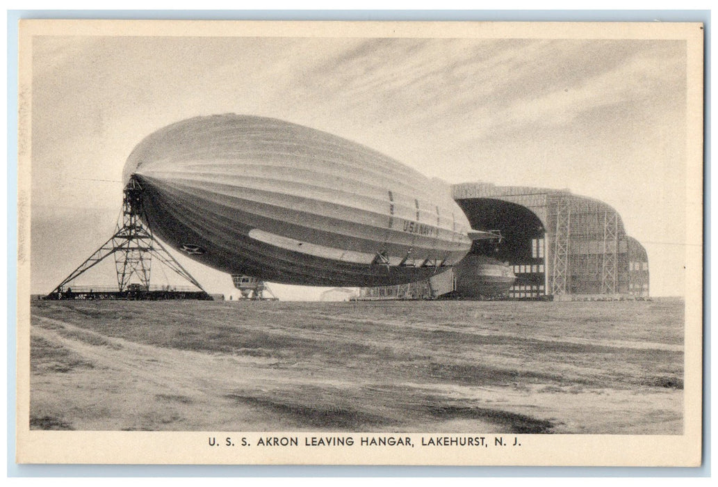 c1940s USS Akron Hangar Lakehurst NJ Dirigible Airship New Jersey Postcard