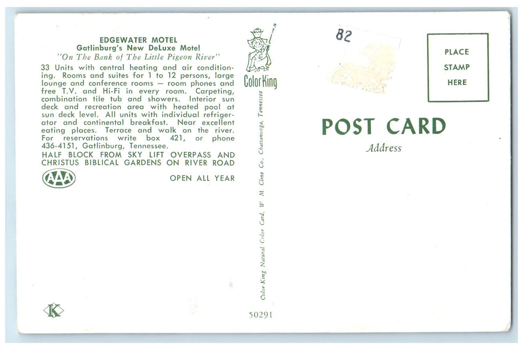 c1950 Edgewater Motel New Deluxe Restaurant Gatlinburg's Tennessee TN Postcard