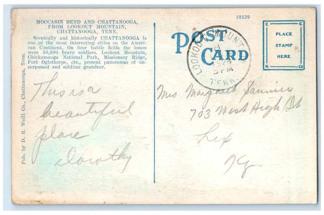1928 Moccasin Bend From Lookout Mountain View Chattanooga Tennessee TN Postcard