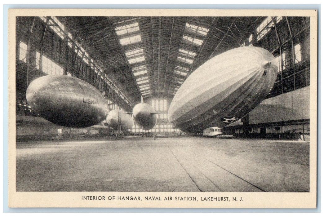 c1940s Interior Hangar Naval Air Station Lakehurst NJ Dirigible Airship Postcard