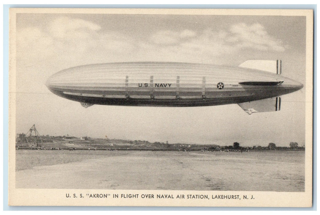 c1940 USS Akron Flight Dirigible Airship Naval Air Station Lakehurst NJ Postcard