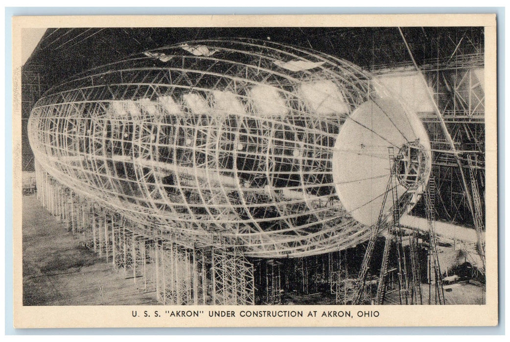 c1940's USS Akron Under Construction Akron Ohio OH Dirigible Airship Postcard