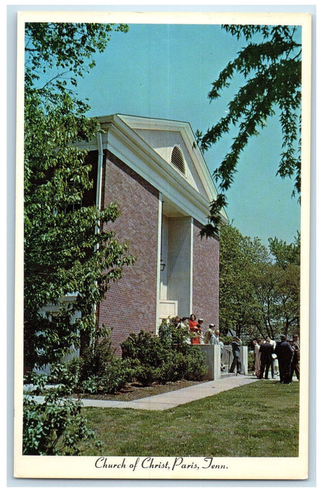 c1920's Church Of Christ Building People From Inside Paris Tennessee TN Postcard