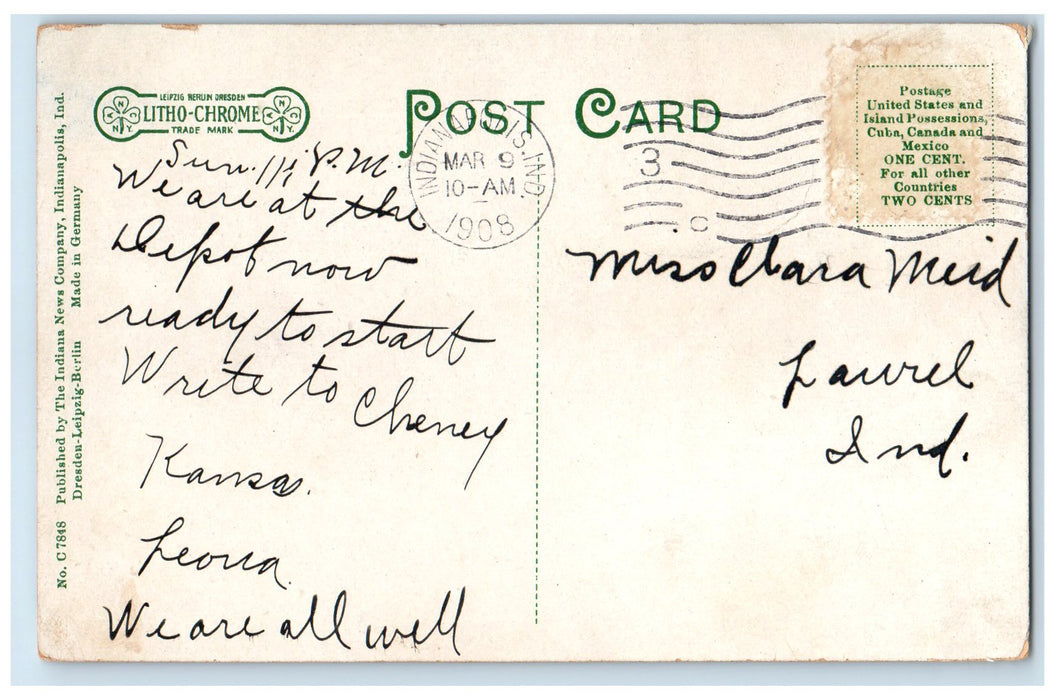 1908 Road To Fort Benjamin Harrison Dirt Road Indianapolis Indiana IN Postcard