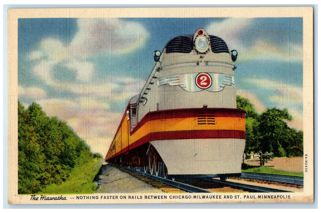 c1940s The Hiawatha Nothing Faster On Rails Chicago And St. Paul MN Postcard