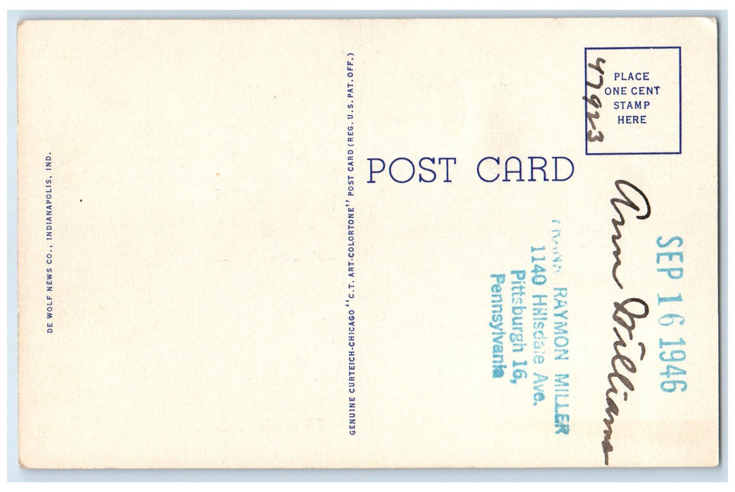 c1940's Union Station Building Clock Tower Road Indianapolis Indiana IN Postcard