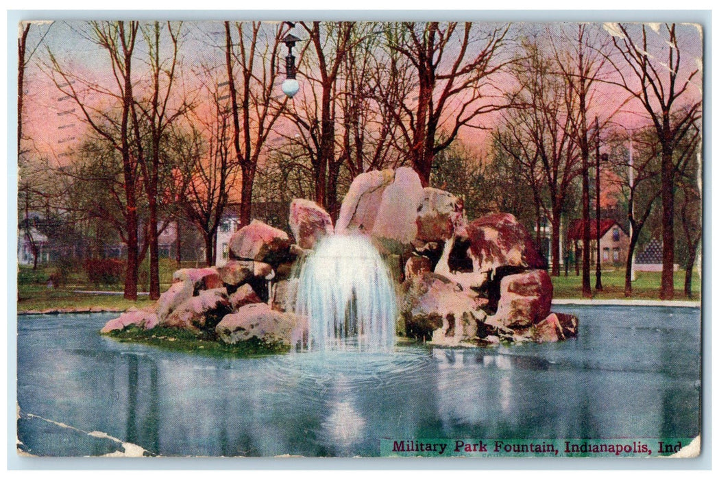 c1910 Military Park Fountain Rocks Pond Trees Indianapolis Indiana IN Postcard