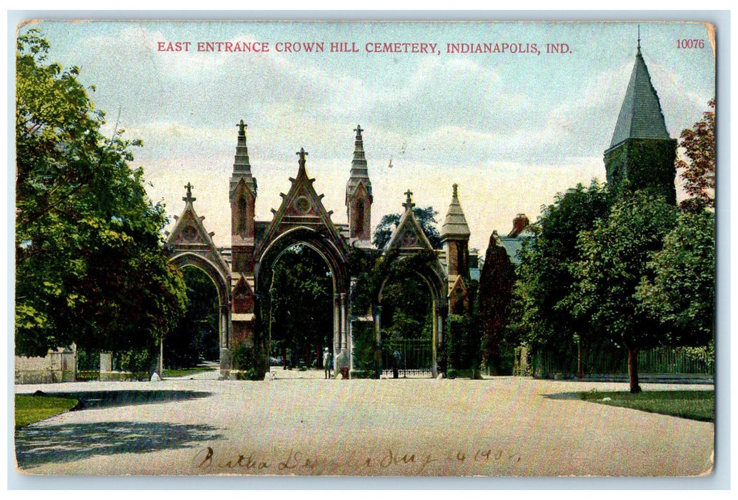 1908 East Entrance Crown Hill Cemetery Towers Indianapolis Indiana IN Postcard