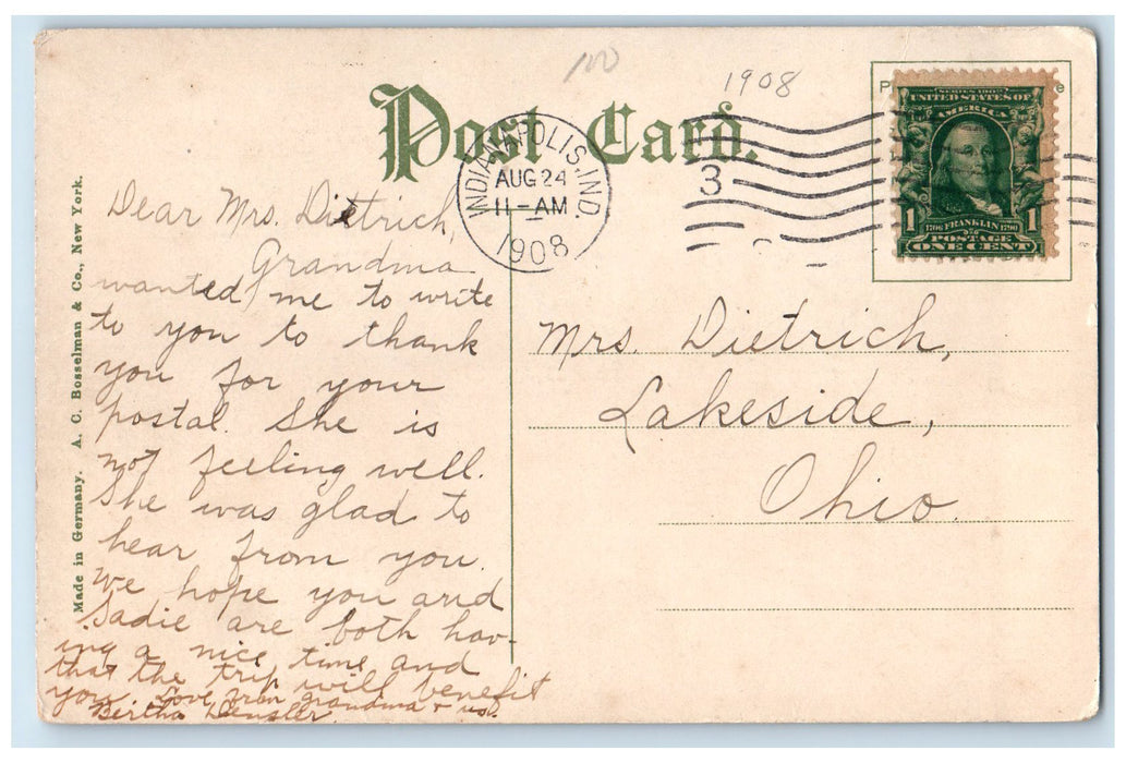 1908 East Entrance Crown Hill Cemetery Towers Indianapolis Indiana IN Postcard