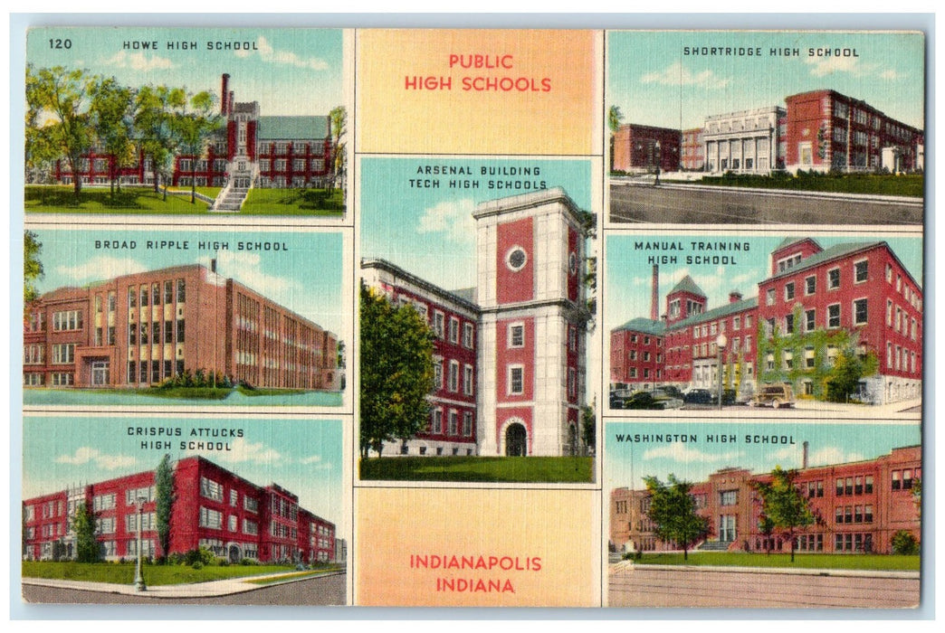 c1950 Public High Schools Campus Multiple Views Indianapolis Indiana IN Postcard