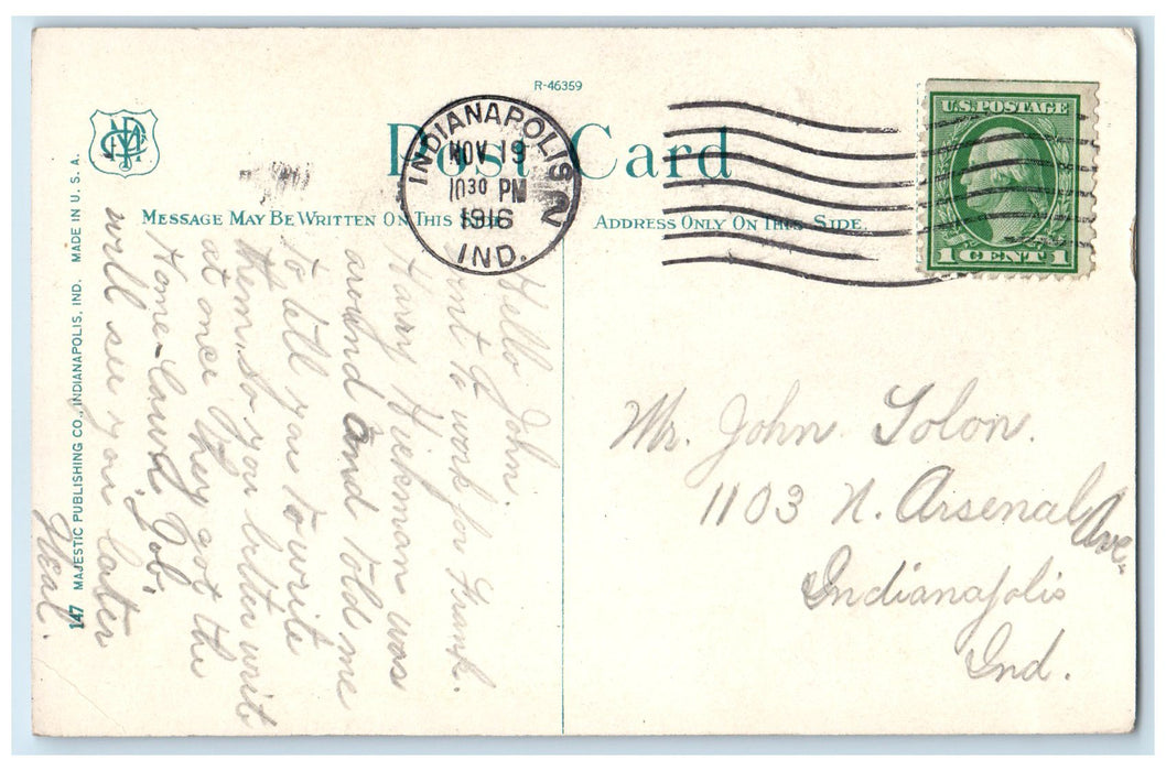 1916 Fletcher Savings &Trust Building Indianapolis Indiana IN Posted Postcard