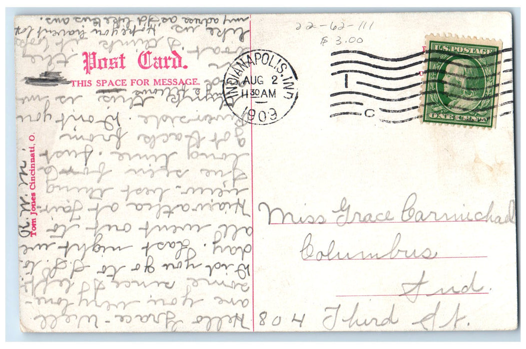 1909 Bicycle Path Along Canal Boating Indianapolis Indiana IN Posted Postcard