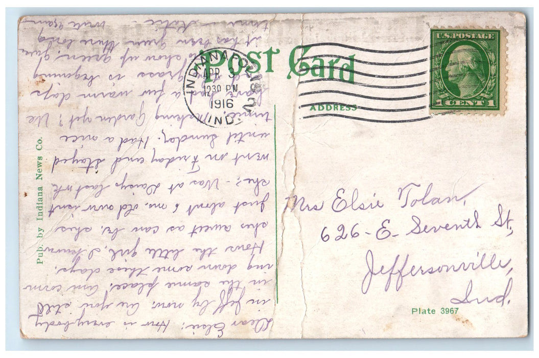 1916 Boulevard Near Riverside Park View Indianapolis Indiana IN Posted Postcard